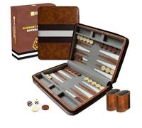 RENO Elegant Leather Backgammon Set - Travel & Garden Game - 23.5 cm Board Game for 2 Players