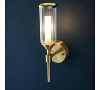 reno ribbed glass wall light in satin brass