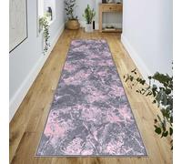 renoazul® Abstract Design Hall Runners Non Slip Extra Long With Gel Back - Marble Rug - 80 x 300 cm - Pink - Washable Low Pile, Long Hallway Runner Rug - Ideal For Living Room, Bedroom And Lounge