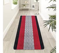 renoazul® Anti Slip Hallway Carpet Runner Rug, 60 x 220 cm Non-Slip Gel Back Door Runners Rug, Washable Long Enterway Anti Slip Rugs for Living Room and Hallway (Gel Back Nada Rug - Black Grey Red)