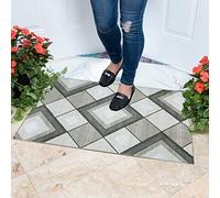 renoazul® Door Mat Indoor Washable Runner Rug Floor Mat - Geometrical Pattern Heavy Duty Flat Weave Low Pile Front Door Patio Door Mat Kitchen Non Slip Mat - Beige Runner Rug, 50 X 80 cm