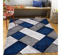 renoazul® Geometric Jute Back Shaggy Carpet - 120x170 cm - Blue - Large Orion Area Rug for Kitchen, Corridor, Bedroom, Office or Kid Room