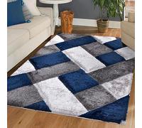 renoazul® Geometric Small Area Rugs For Bedroom With Jute Back - Orion Blue Rug - 80x150 cm - Fluffy Rug For Living Room, Fireside and Welcome Mat