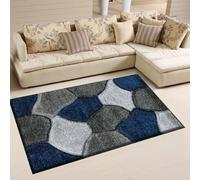 renoazul® Geometric Small Area Rugs For Bedroom With Jute Back - Pona Blue Grey Rug - 80x150 cm - Fluffy Rug For Living Room, Fireside and Welcome Mat