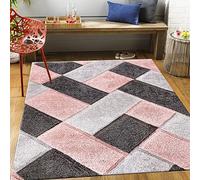 renoazul® Geometric Washable Turkish Dust Resistant Fluffy Mat - 120x170 cm - Pink - Large Orion Area Rug for Kitchen, Corridor, Bedroom, Office or Living Room