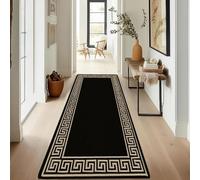 renoazul® Hallway Runner Rug - Non Slip Carpet Runner for Kitchen, Hall and Entrance - Washable Anti Fatigue Mat 66 x 220 cm - Greeky - Black and Beige Rug