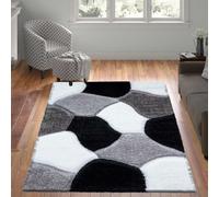 renoazul® High Pile Living Room Rugs Large With Jute Back - Pona 160x230 cm - Black and White Rug - Geometric Rug For Bedroom, Lounge and Sitting Room