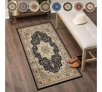 renoazul® Jute Back Door Runner Mat Indoor - Rome Black Floral Rug - 80x150 cm - Washable Kitchen Runners, Large Inside Door Mat, Corridor and Bedside Rug