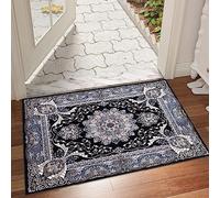 renoazul® Jute Back Floral Doormat Indoor - Rada Turkish Black Rug - 60 x 110 cm - Washable Kitchen Mat, Fireside, Corridor Rug and Floor Mat
