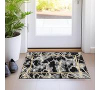 renoazul® Medium Pile Front Door Mat With Jute Back - Kiens Black Marble Rug - 60 x 110 cm - Washable Door Mats Indoor, Corridor Rug and Floor Matt
