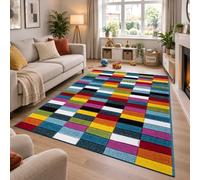 renoazul® Multi Colour Carpet Runner Rug for Living Room, Hallway, Bedroom and Office, 160 x 230 cm, Cube, Soft Thick Pile Fluffy Thick Plush Geometric Runner Rug