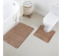 renoazul® Non Slip Bath Mats For Bathroom - Enjoy Bundle Offer With Set of 2 Rugs - 50 x 60 cm & 60 x 100 cm Coffee Bathroom Runner and Bath Mat Set