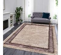 renoazul® Shaggy Washable High Pile Bordered Rug, 200 x 290 cm, Trani Brown, Versatile Area Rug for Living Room, Bedroom, or Office