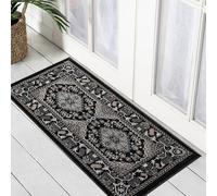 renoazul® Small Rugs For Bedroom With Jute Back, Vintage Rug - Zinat 60 x 110 cm Black - Washable Mats For Kitchen Floor, Bedside, and Welcome Mat