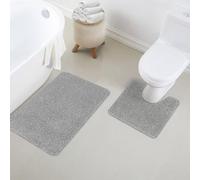 renoazul® Thick Non Slip Bathroom Rug - Grey Bath Mat Sets 2 Piece 40 x 50 cm & 50 x 80 cm - Washable, Dust-Scraper, Ideal Value Pack For Indoor Bath Mat Set