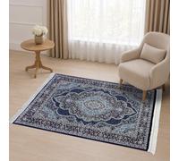 renoazul® Turkish Large Floor Mats Indoor With Jute Back, Isfahan Blue Rugs - 80x150 cm - Washable Kitchen Runner Rug, Bedside Mat and Corridor Rug