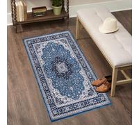 renoazul® Turkish Large Floor Mats Indoor With Jute Back, Rome Blue Rugs - 80x150 cm - Washable Kitchen Runner Rug, Bedside Mat and Corridor Rug