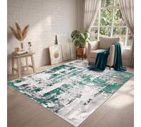 renoazul® Turkish Pattern Washable Jute Back Mat, 5 ft 3 in x 7 ft 7 in, 160 x 230 cm, Abstract Emerald, Jute Back Area Rugs for Living Room, Hall, Bed, Dining and Sitting Room