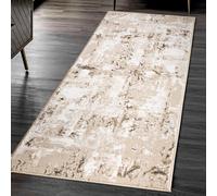 renoazul® Turkish Pattern Washable Runner Rug, 2 ft x 7 ft 3 in, 60 x 220 cm, Abstract Beige, Jute Back Small Runner for Hallway, Lounge, Corridor, and Narrow Passage