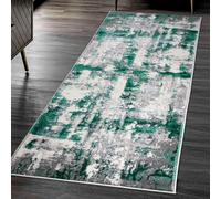 renoazul® Turkish Style Washable Premium Runner Rug, 2 ft x 7 ft 3 in, 60 x 220 cm, Abstract Emerald, Jute Backing Runner for Hallway, Lounge, Corridor, and Narrow Passage
