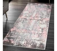 renoazul® Washable Non Shed Jute Backing Carpet, 60 x 220 cm, 2 ft x 7 ft 3 in, Abstract Pink, Soft Pile Turkish Door Rugs for Hallway, Stair, Corridor, and Narrow Entrance