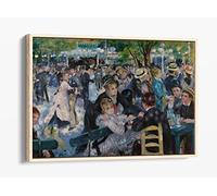 Renoir, Dance At Moulin De La Galette Canvas Floater Frame Print Picture Art - Light Oak Frame 18 inch wide x 12 inch high