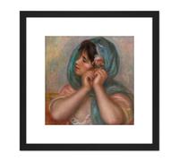 Renoir Young Woman Arranging Her Earring 8X8 Inch Square Wooden Framed Wall Art Print Picture with Mount Artery8 Black One Size