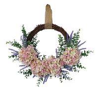 Renoncules Artificielles,Eucalyptus Wreath for Front Door, 45CM Silk Flower Eucalyptus Wreath with Olive Leaves, Handmade Green Pink Spring Summer Wreaths with Purple Lavender Eucalyptus Leaves