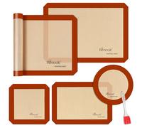 RENOOK Silicone Baking Mat Set of 5, BPA-free Grade Food Baking Mat, 100% Non-Stick Reusable Food Safe Liners & Silicone Brush- Macaron, Pastry, Cookie.