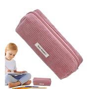 Renopfect Corduroy Pencil Case, Corduroy Pencil Case, Large Capacity Pencil Case, Stationery Case for School Supplies, Cute Corduroy Pencil Case, Stationery Bag with Large, Meat powder, see