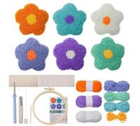 Renopfect Punch Needle Kit for Beginners, Mug Rug Punch Needle Kit - 6 Flowers Landscape Carpet Tufting Coasters, Coaster Pads, Carpet Tufting Coasters with Self-Adhesive Felt Yarns