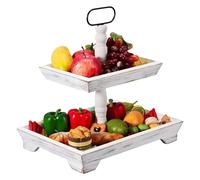 Renopfect Tiered Tray Stand | Wooden Tier Shelf with Metal Handle - Rectangular Rustic Holder for Kitchen Household Cake Fruit Dessert