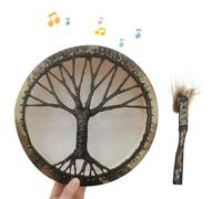 Renopfect Tree Drum, Hand Drum with Handle - Hand Drums for Children with Stick, Handmade Drum in Retro Tree Design with Stick, Small Round Hand Drums, Vintage Drum Decoration