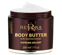 RENORA Natural Body Butter for Women with Almond Oil, Hyaluronic Acid & Vitamins - 200ml Whipped Shea Butter Body Moisturiser for Dry Skin, Long-Lasting Hydration & Deep Nourishment - Jasmine Scented