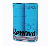 Renova 6 Pack Blue Toilet Paper Blue Luxurious Soft and Absorbent Bathroom Tissue - 6 Roll Pack with 140 Sheets Per Roll, Dermatologically Tested, Colorfast Design, Premium Quality Virgin Pulp
