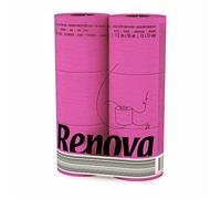 Renova 6 Pack Fuchsia Toilet Paper Fuchsia Luxurious Soft and Absorbent Bathroom Tissue - 6 Roll Pack with 140 Sheets Per Roll, Dermatologically Tested, Colorfast Design, Premium Quality Virgin Pulp