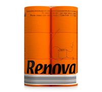 Renova 6 Pack Orange Toilet Paper Orange Luxurious Soft and Absorbent Bathroom Tissue - 6 Roll Pack with 140 Sheets Per Roll, Dermatologically Tested, Colorfast Design, Premium Quality Virgin Pulp