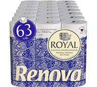Renova Royal 63 Rolls - 4 Ply Toilet Roll - 63 Pack Toilet Rolls, Toilet Tissue and Loo Rolls - 100% FSC Certified Paper Toilet Paper - Bulk Pack of 63 Toilet Rolls