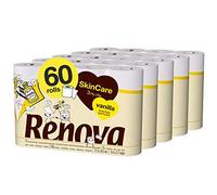 Renova Skincare 60 Toilet Rolls - Soft 3 Ply Quilted Vanilla Scent Tissues - 150 Super-Soft Perfumed Luxurious Sheets per Roll