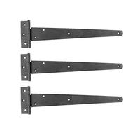 Renovators Supply Manufacturing Black T Strap Shed Door Hinge 13 Inch Rustic Flush Mount Cast Iron Barn Door Shed Hinge with Hardware, Pack of 3