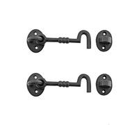 Renovators Supply Manufacturing Black Wrought Iron Cabin Hook Eye 5" Long Large Decorative Privacy Hook Latches for Cabinet Window Kitchen Sliding Or Barn Doors with Mounting Screws Pack of 2