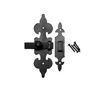 Renovators Supply Manufacturing Cabinet Latch 6 in. X 4.5 in. Wrought Iron Fleur De Lis Cabinet Door Latch Lock with Mounting Hardware