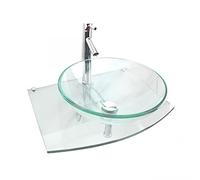 Renovators Supply Manufacturing Halo Glass Wall Mount Bathroom Sink 23 3/4 in. Tempered Glass Round Wall Hung Vessel Sink with Chrome Faucet and Sink Drain Medium