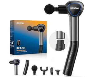 RENPHO Reach Handle Massage Gun with 5 Speed 4 Head,Mini Massage Gun with Extension Handle,Gift for Women Men,Muscle Gun Deep Tissue with 3200rpm for Home Workout Full Body Muscle Relax,Black