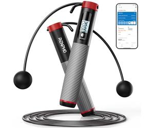 RENPHO Smart Skipping Rope with Counter, Adjustable Jump Ropes for Fitness, Skip Rope with APP Data Analysis, Workout Equipment for Women Men Adult Kids, Burn Calories, Gym, MMA, Grey