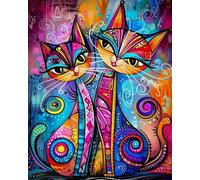 Renqidian 5D Adults Diamond Painting Kits Abstract cat Round Crystal Rhinestone Painting by Numbers Diamonds Arts Craft Living Room Decor 40x50 cm