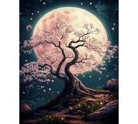 Renqidian 5D Diamond Painting Kits Cherry Blossom Tree Under The Moon DIY Diamond Art Picture Adults Beginners Crystal Arts and Crafts for Home Wall Decor(40x50 cm)