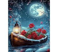 Renqidian 5D Diamond Painting Kits Flower Boat Under The Moon DIY Diamond Art Picture Adults Beginners Crystal Arts and Crafts for Home Wall Decor(40x50 cm)