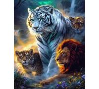Renqidian Pre Printed Cross Stitch Kits Animal Tigers and Lions 11CT Stamped Embroidery Kit DIY Needlework Art for Adults Beginners Home Decor（40x50 cm）