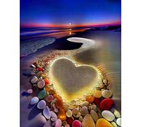 Renqidian Pre Printed Cross Stitch Kits Beach Love Colored Stones 11CT Stamped Embroidery Kit DIY Needlework Art for Adults Beginners Home Decor(40x50 cm)